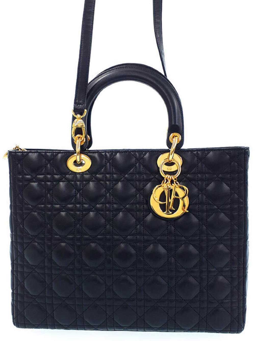 Christian Dior Lady Dior Bag Cannage Quilted Lambskin Black